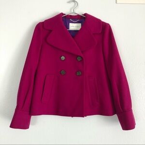 Banana republic Magenta Pink WOOL Double Breasted Pea Coat XS NWT